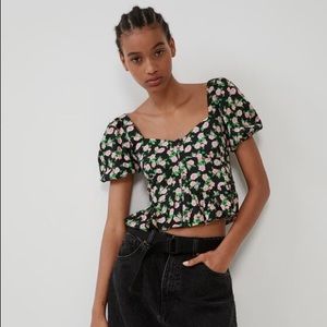 Zara Square Neck Blouse with Puff Sleeves